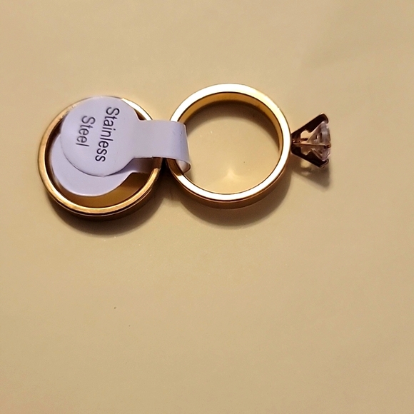 11 Sets New Stainless Steel Solitaire Cut Cubic Zirconia Wedding Ring & Band - Picture 2 of 5